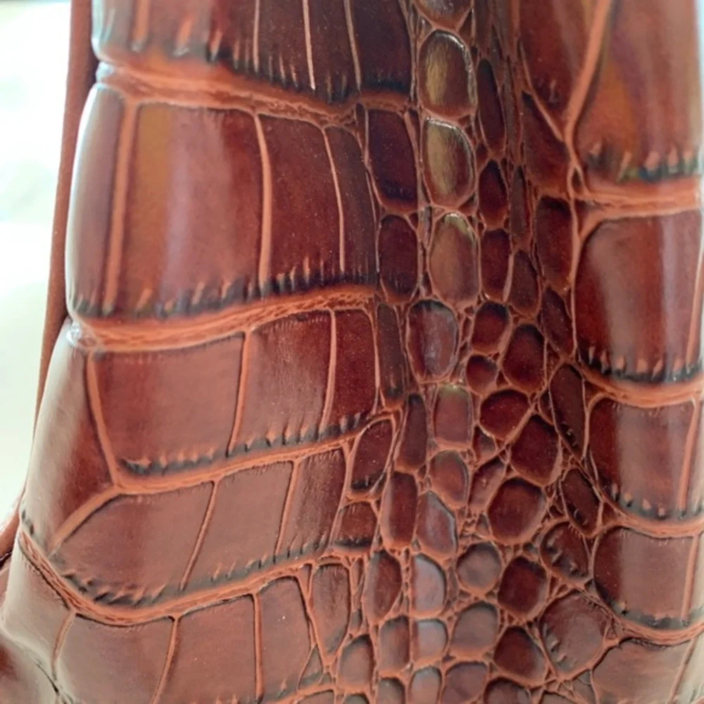 Sondra‎ Roberts SR2t Cognac Woven Croc Embossed Satchel Handbag New SEE PHOTOS